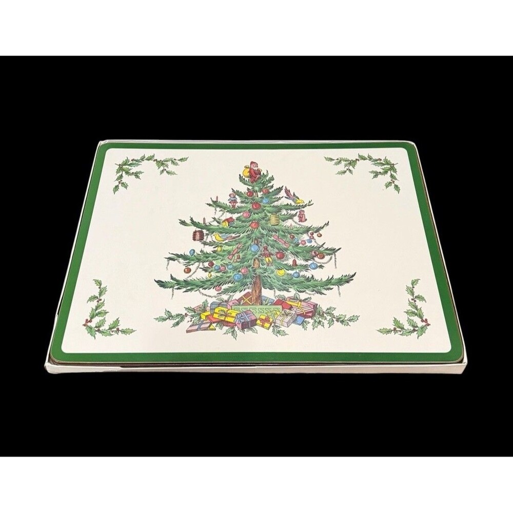 4 Spode Christmas Tree Placemats Pimpernel Acrylic Cork Backed England With Box